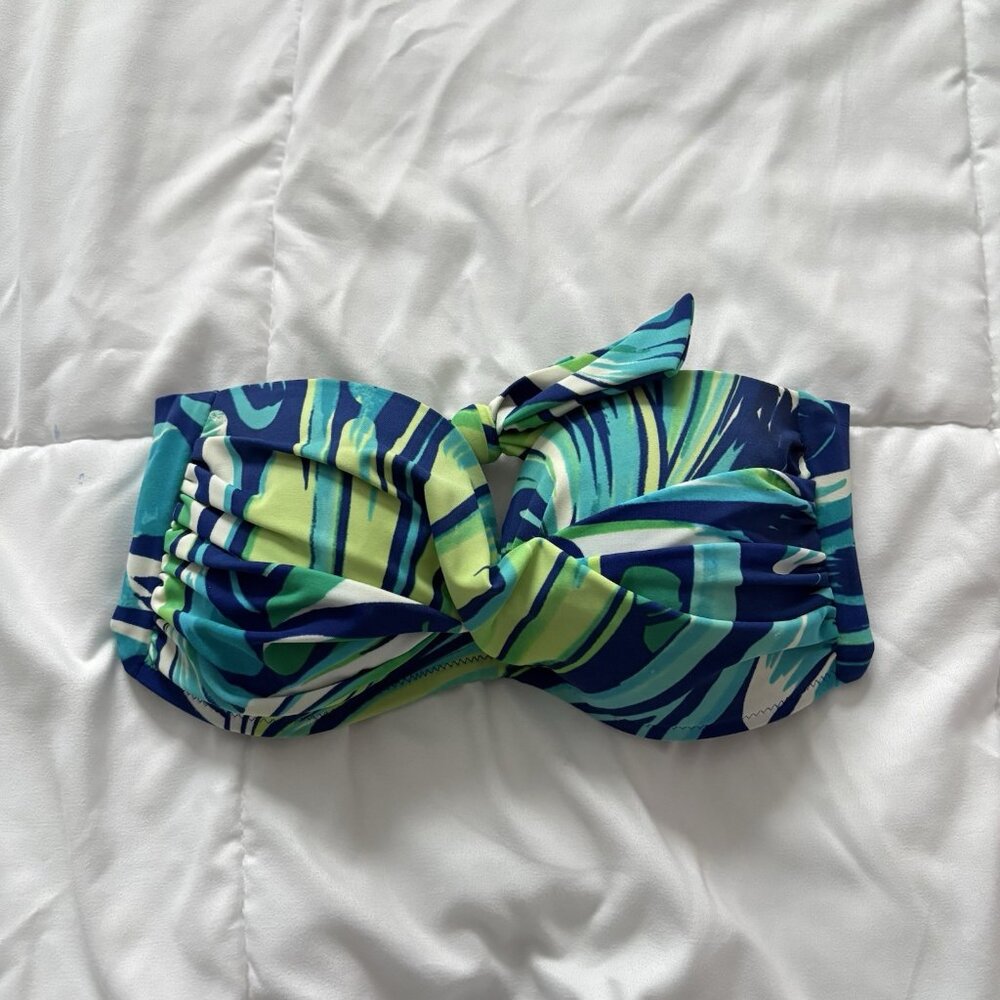 Womens Size 6 Bandeau Bikini Top Swimsuit Bathing Suit Tropical‎ Blue Beach